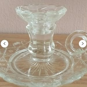 Vintage ZABKOWICE Pressed Glass TORCH Candle Holder, Poland, 1950s